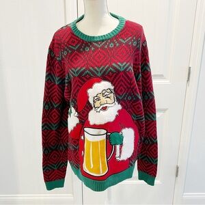 Ugly Christmas Sweater Santa Beer and Shot  Size XL Holds Beer Bottle
